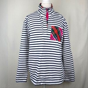 Crown & Ivy Stripe Sweater XL Navy Blue White 100% Cotton